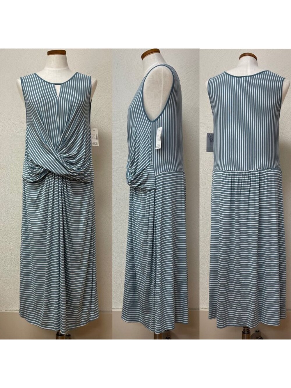 NWT Catherines Sleeveless Midi Blue & White Striped Dress sz 14/16 ($79)